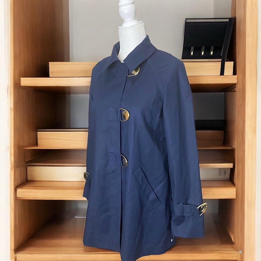 Jones New York Womens Navy Blue Nautical Jacket  Gold Button Lightweight Sz PP